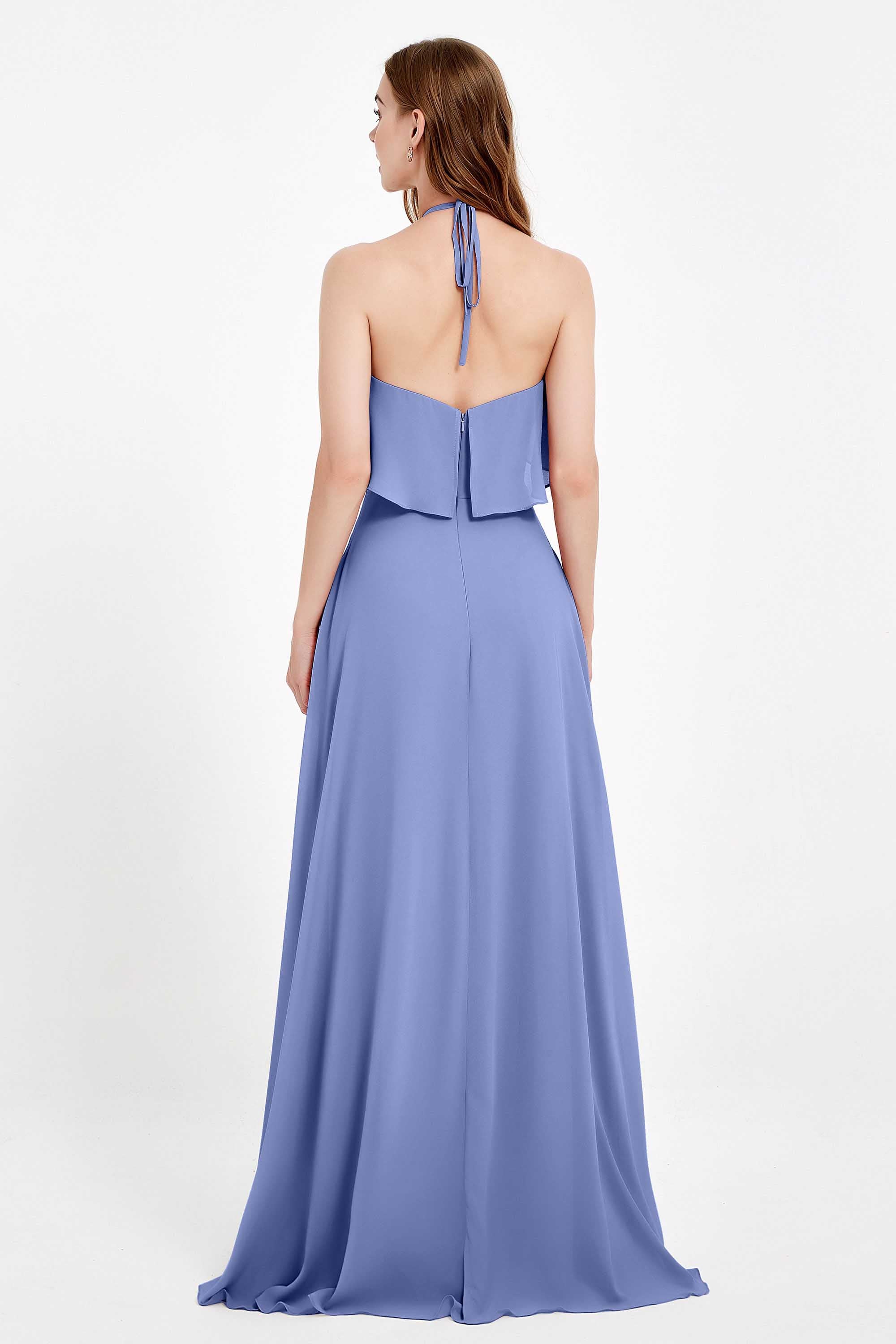 Glamour Chiffon Bridesmaid Dress A Line Sleeveless Ruffles Formal Evening Dresses Gowns