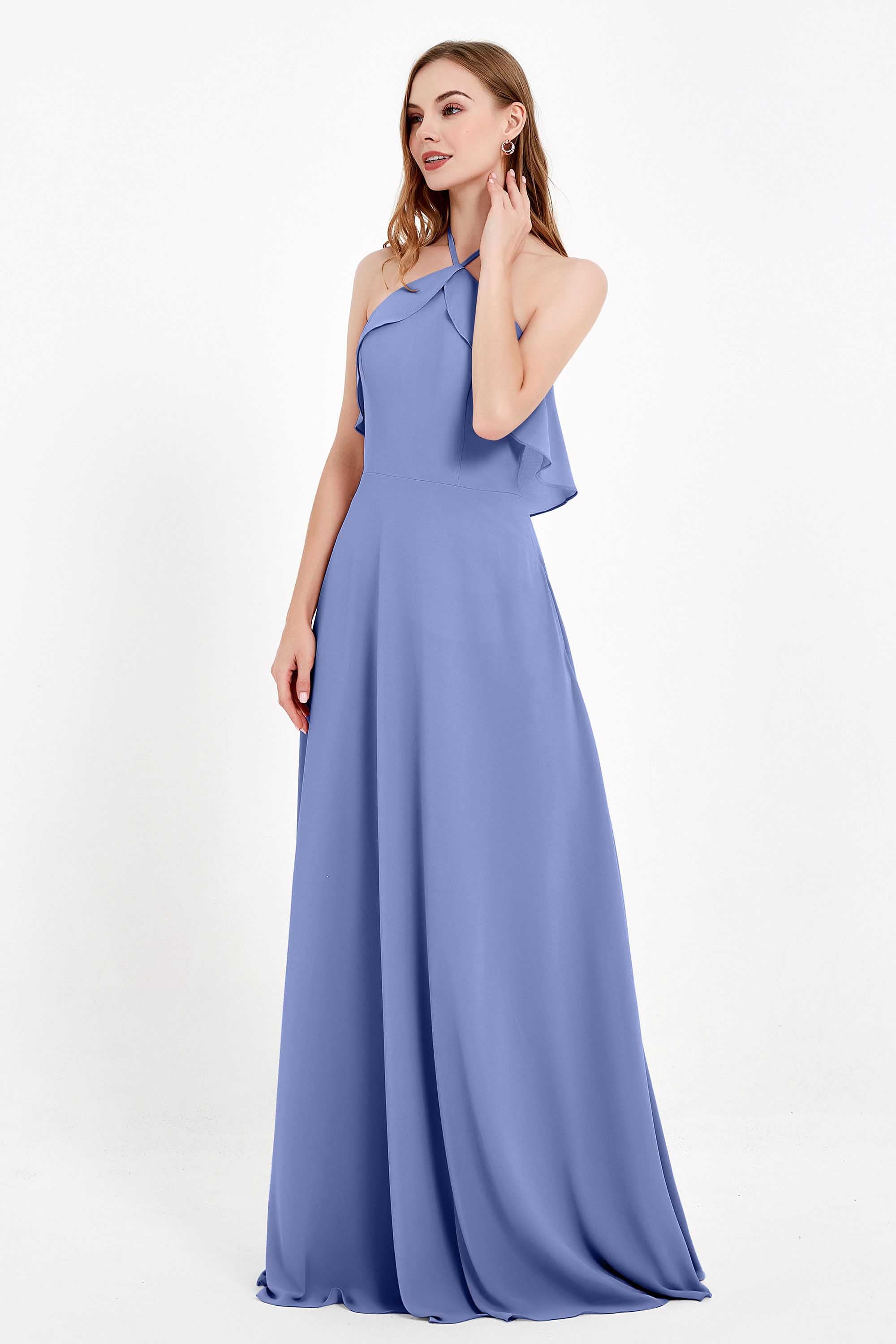 Glamour Chiffon Bridesmaid Dress A Line Sleeveless Ruffles Formal Evening Dresses Gowns