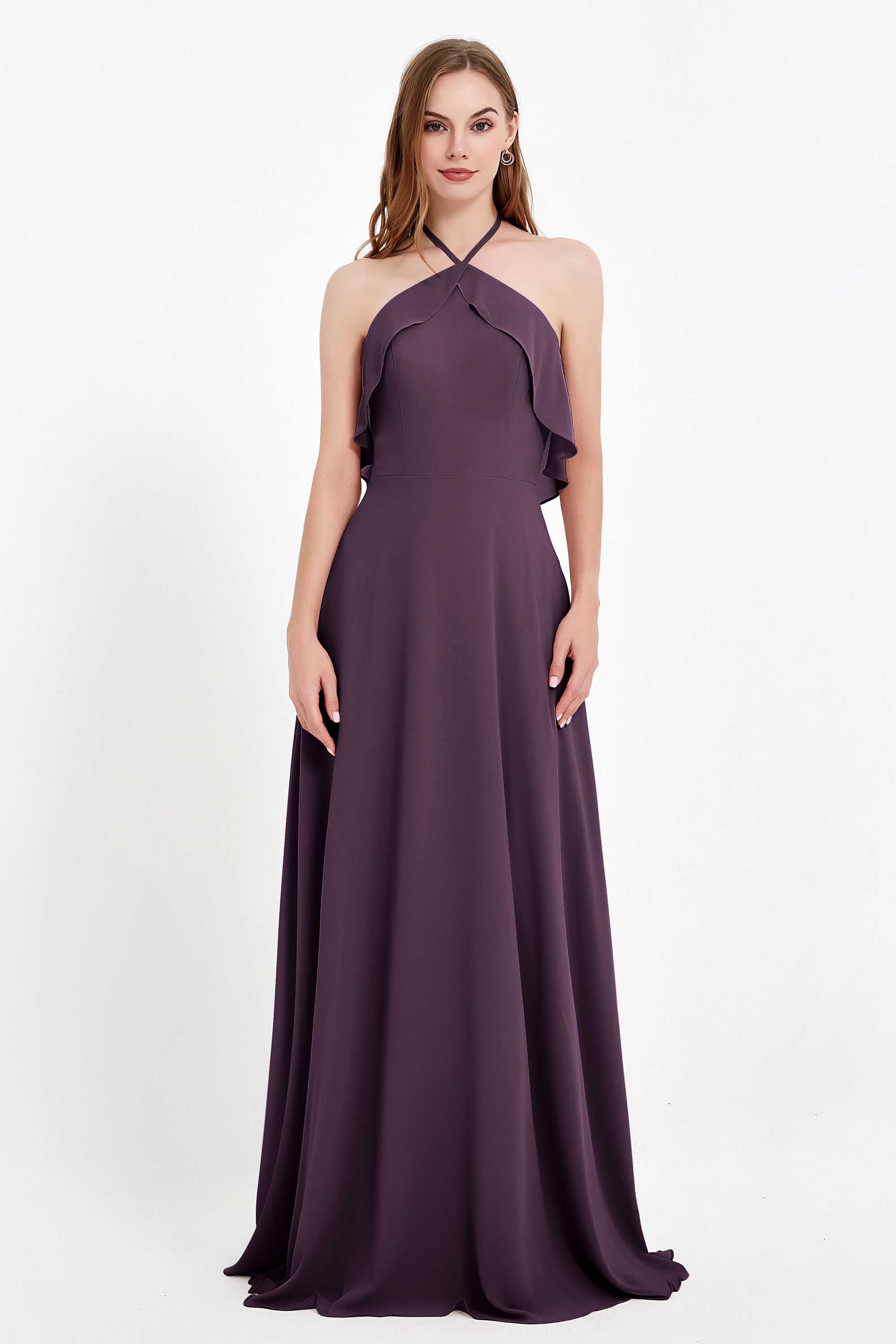 Glamour Chiffon Bridesmaid Dress A Line Sleeveless Ruffles Formal Evening Dresses Gowns
