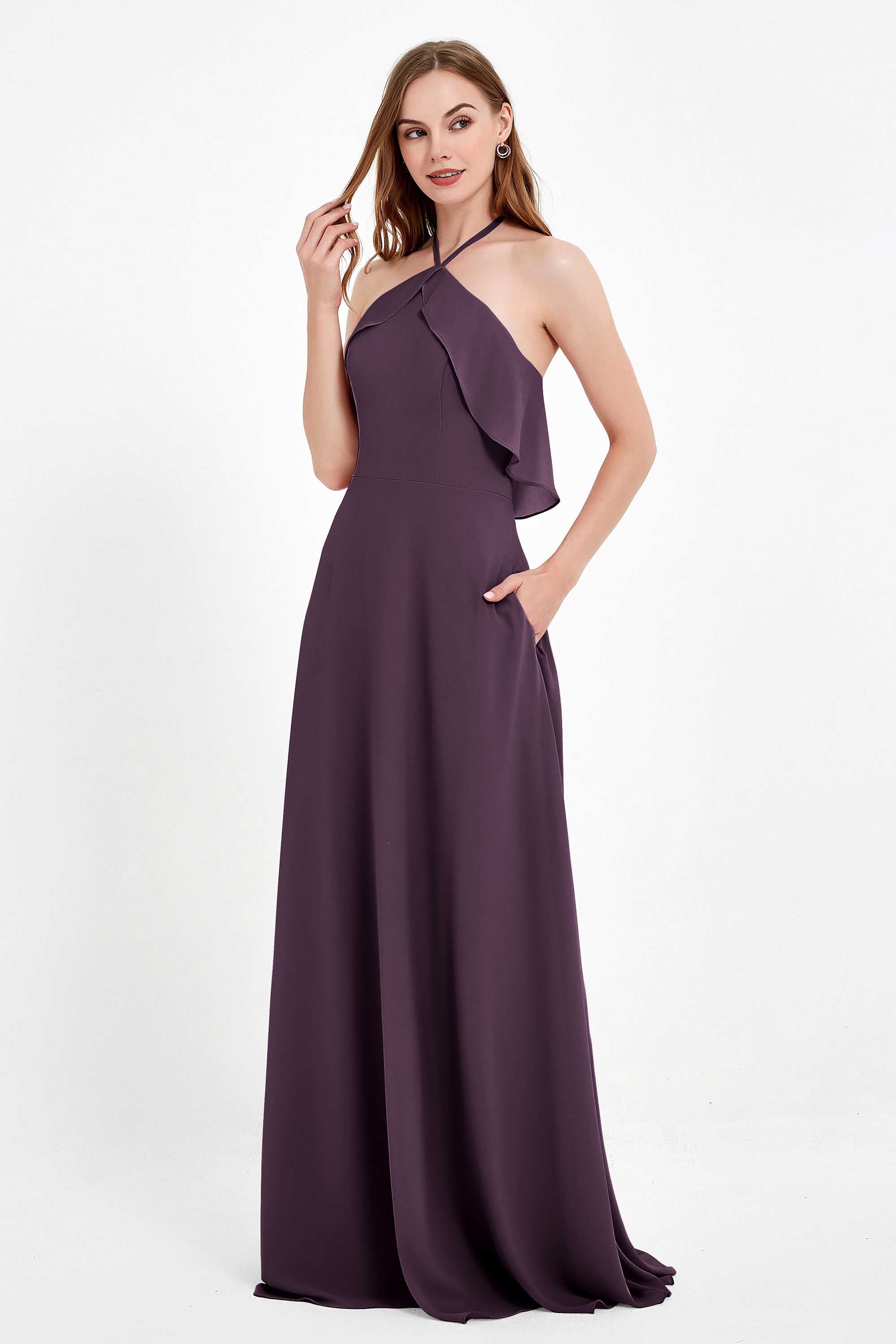 Glamour Chiffon Bridesmaid Dress A Line Sleeveless Ruffles Formal Evening Dresses Gowns
