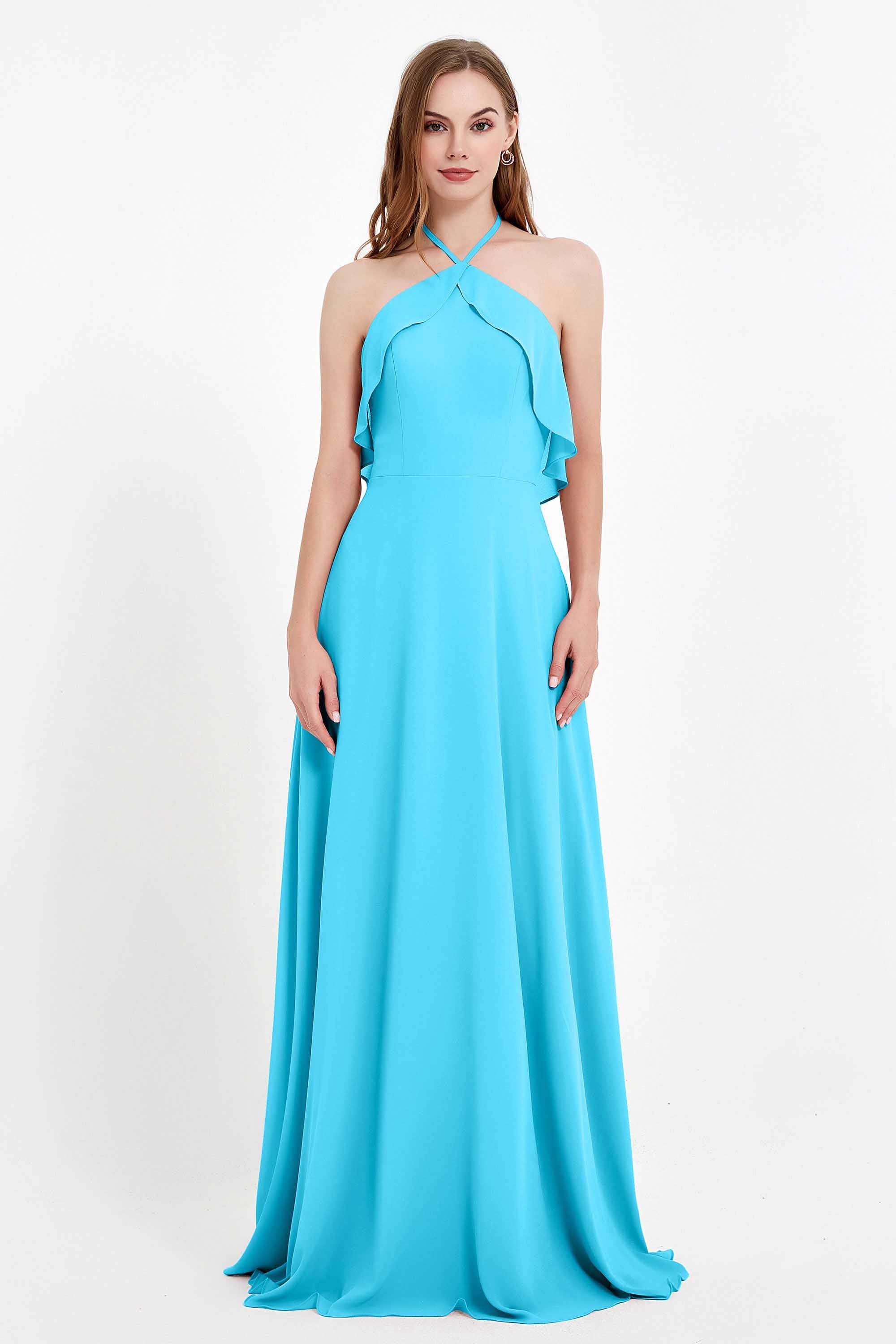 Glamour Chiffon Bridesmaid Dress A Line Sleeveless Ruffles Formal Evening Dresses Gowns