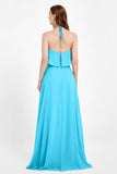 Glamour Chiffon Bridesmaid Dress A Line Sleeveless Ruffles Formal Evening Dresses Gowns