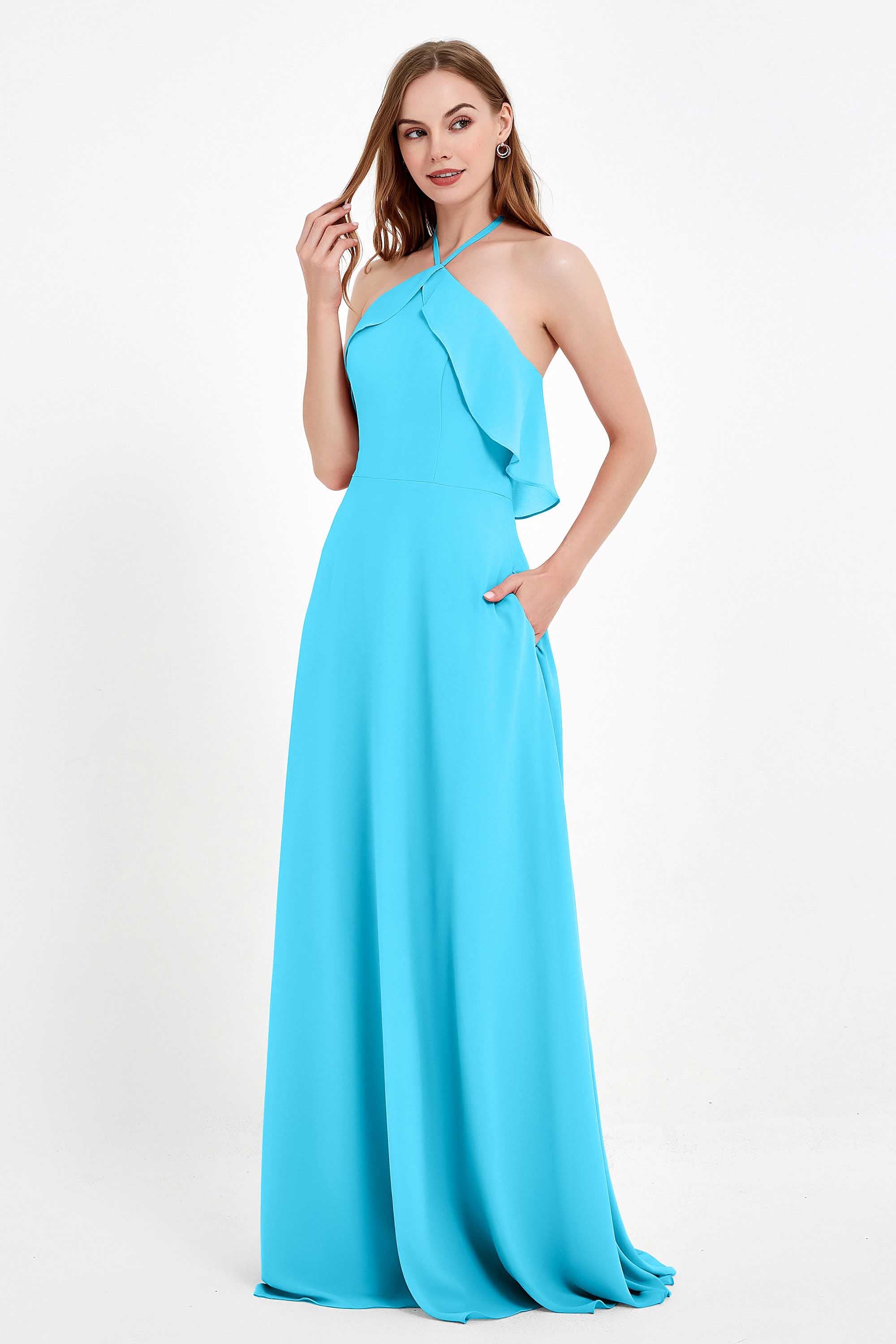 Glamour Chiffon Bridesmaid Dress A Line Sleeveless Ruffles Formal Evening Dresses Gowns