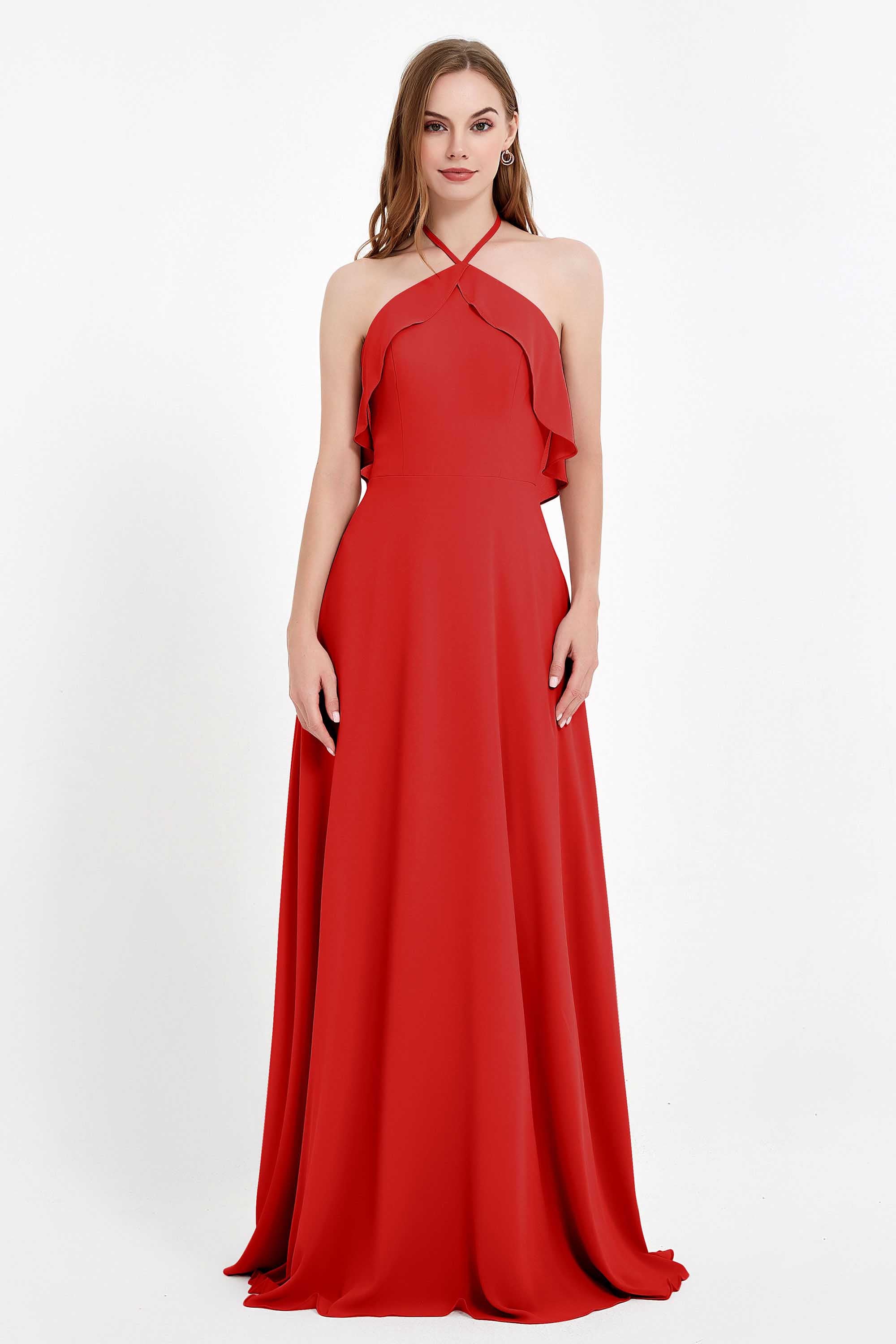Glamour Chiffon Bridesmaid Dress A Line Sleeveless Ruffles Formal Evening Dresses Gowns