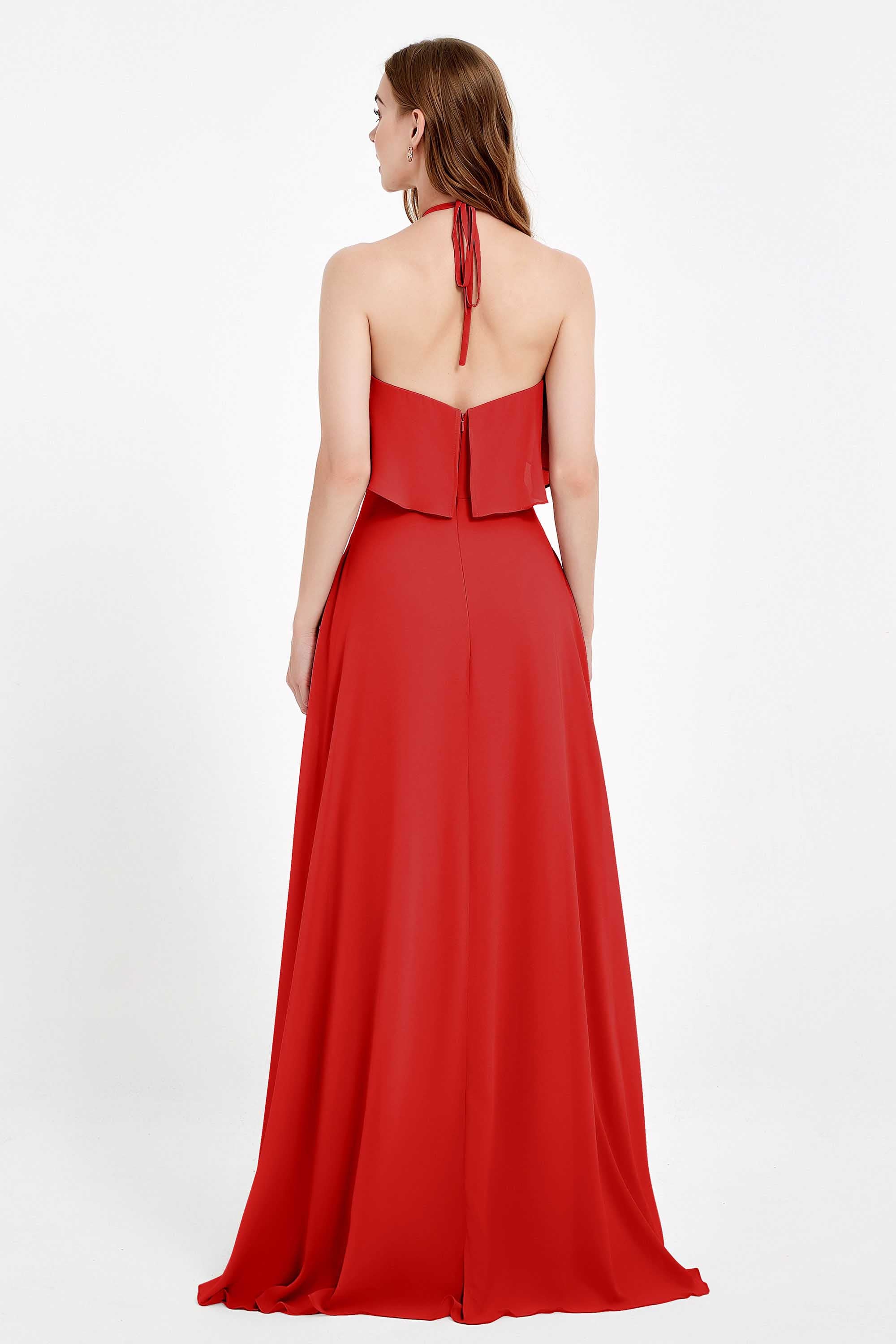 Glamour Chiffon Bridesmaid Dress A Line Sleeveless Ruffles Formal Evening Dresses Gowns