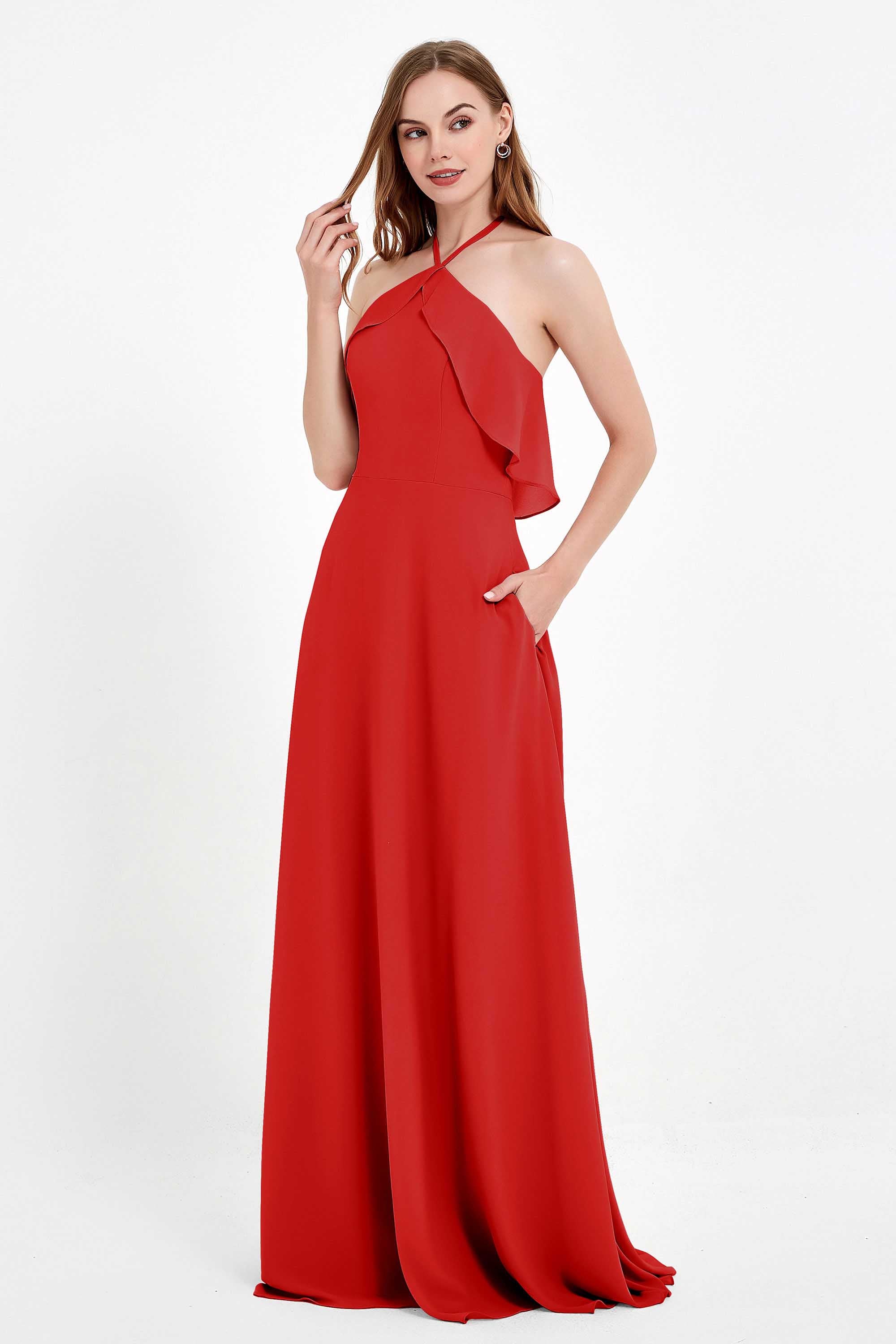 Glamour Chiffon Bridesmaid Dress A Line Sleeveless Ruffles Formal Evening Dresses Gowns