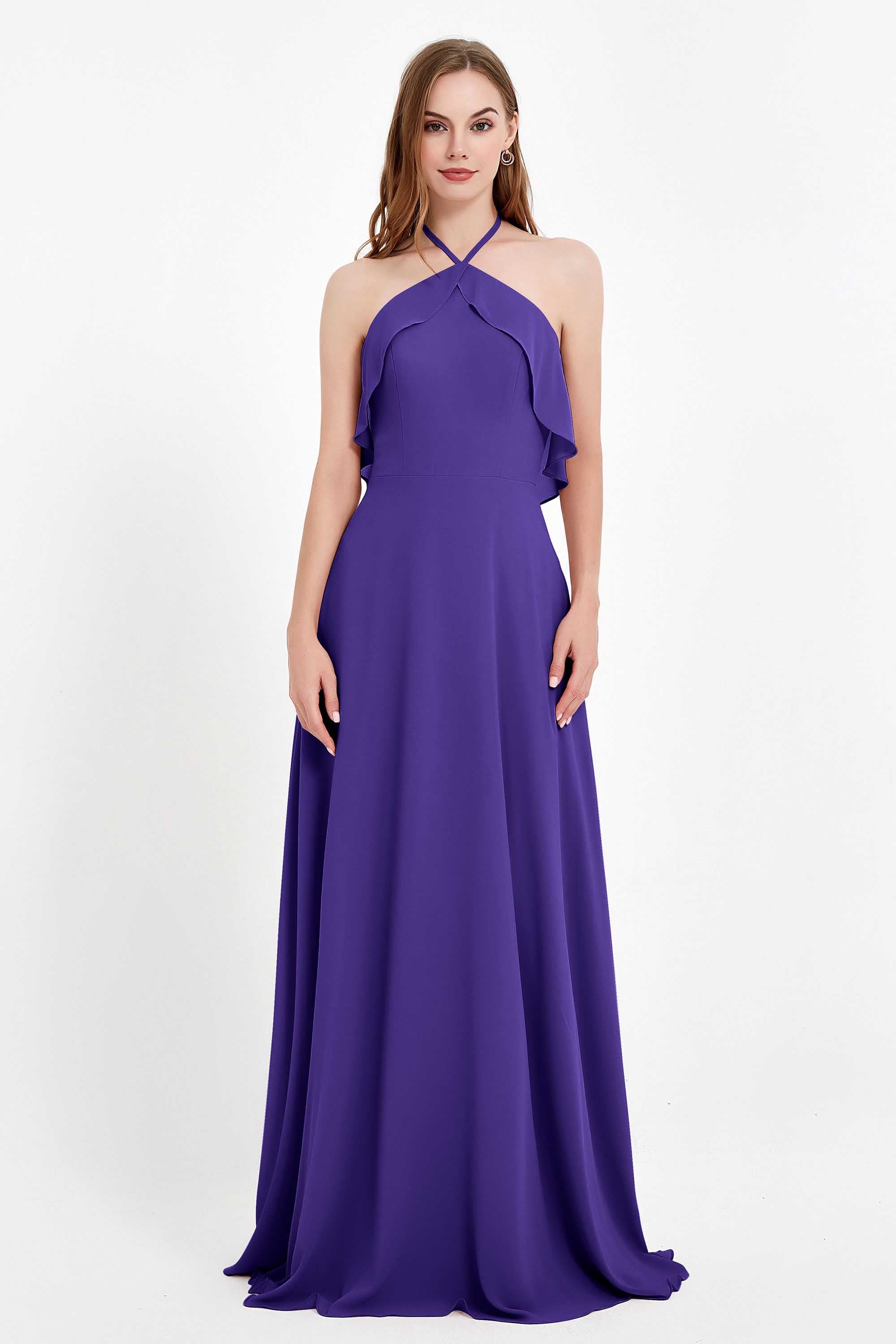Glamour Chiffon Bridesmaid Dress A Line Sleeveless Ruffles Formal Evening Dresses Gowns