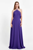 Glamour Chiffon Bridesmaid Dress A Line Sleeveless Ruffles Formal Evening Dresses Gowns