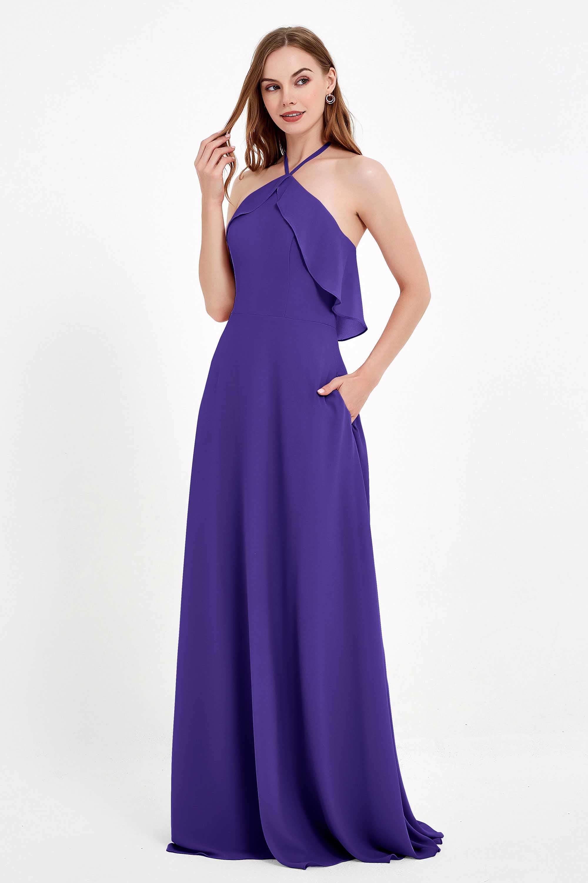 Glamour Chiffon Bridesmaid Dress A Line Sleeveless Ruffles Formal Evening Dresses Gowns