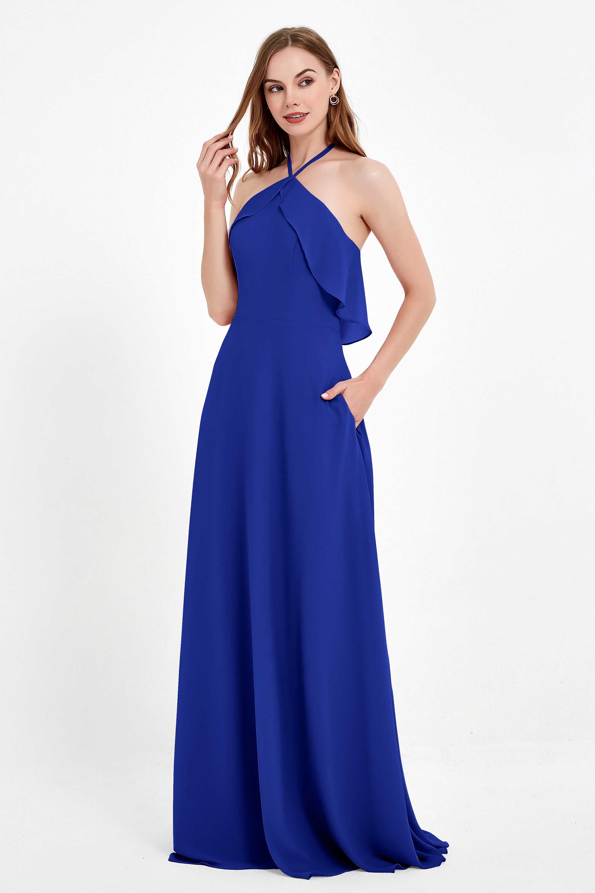 Glamour Chiffon Bridesmaid Dress A Line Sleeveless Ruffles Formal Evening Dresses Gowns