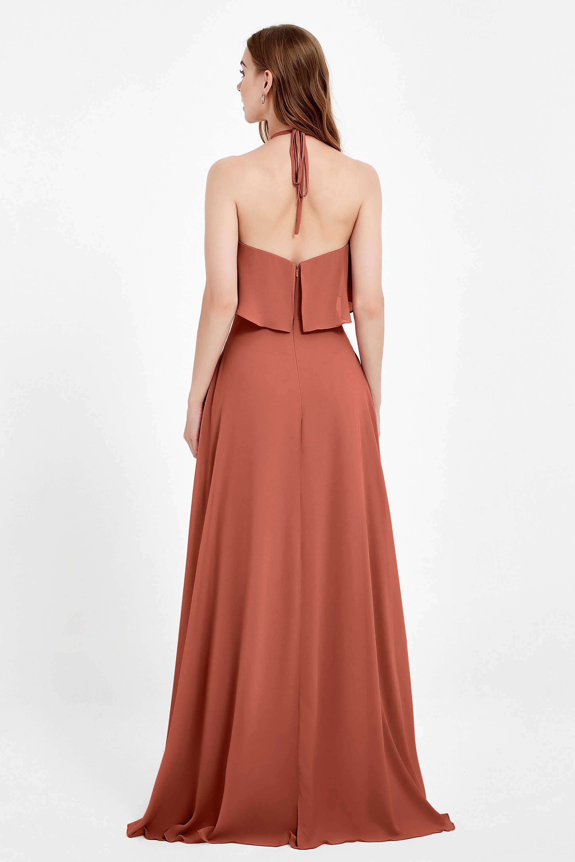 Glamour Chiffon Bridesmaid Dress A Line Sleeveless Ruffles Formal Evening Dresses Gowns