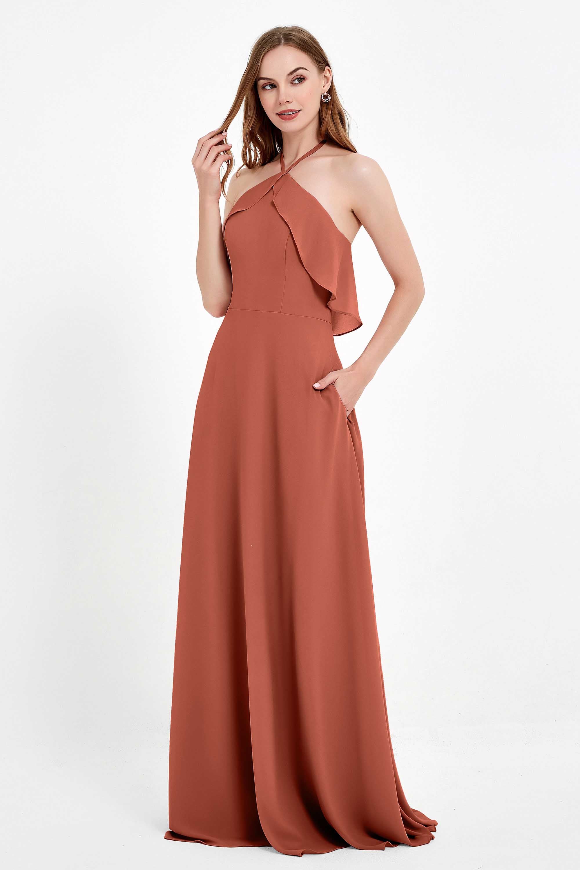 Glamour Chiffon Bridesmaid Dress A Line Sleeveless Ruffles Formal Evening Dresses Gowns
