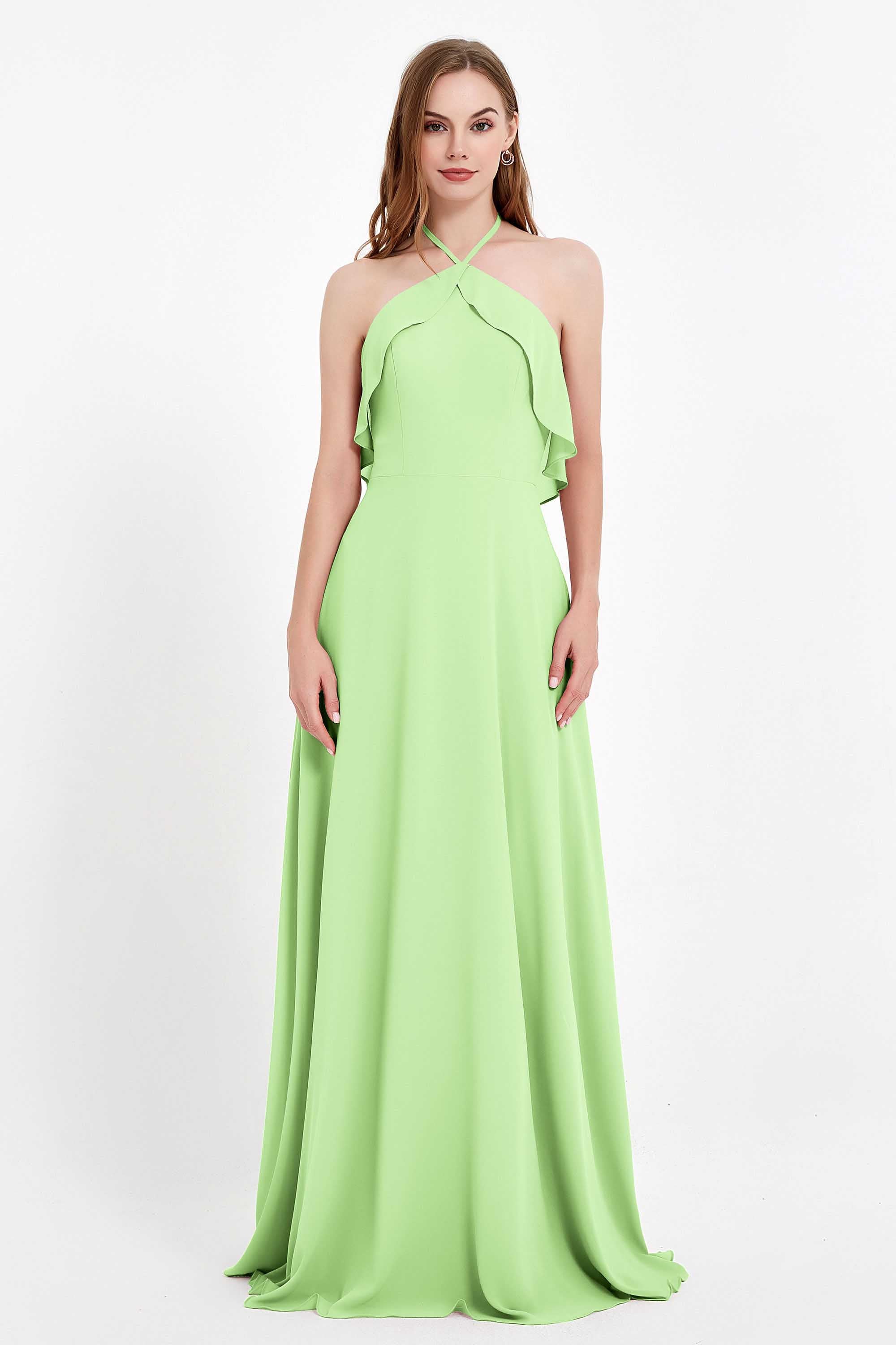 Glamour Chiffon Bridesmaid Dress A Line Sleeveless Ruffles Formal Evening Dresses Gowns