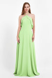 Glamour Chiffon Bridesmaid Dress A Line Sleeveless Ruffles Formal Evening Dresses Gowns