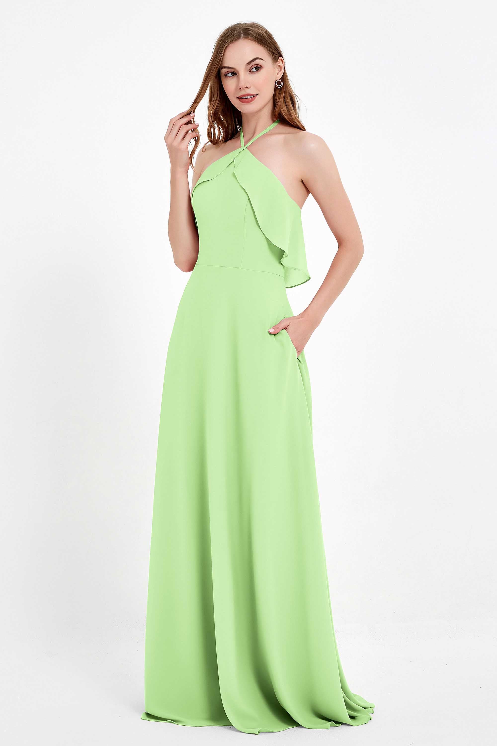 Glamour Chiffon Bridesmaid Dress A Line Sleeveless Ruffles Formal Evening Dresses Gowns
