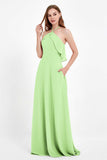 Glamour Chiffon Bridesmaid Dress A Line Sleeveless Ruffles Formal Evening Dresses Gowns