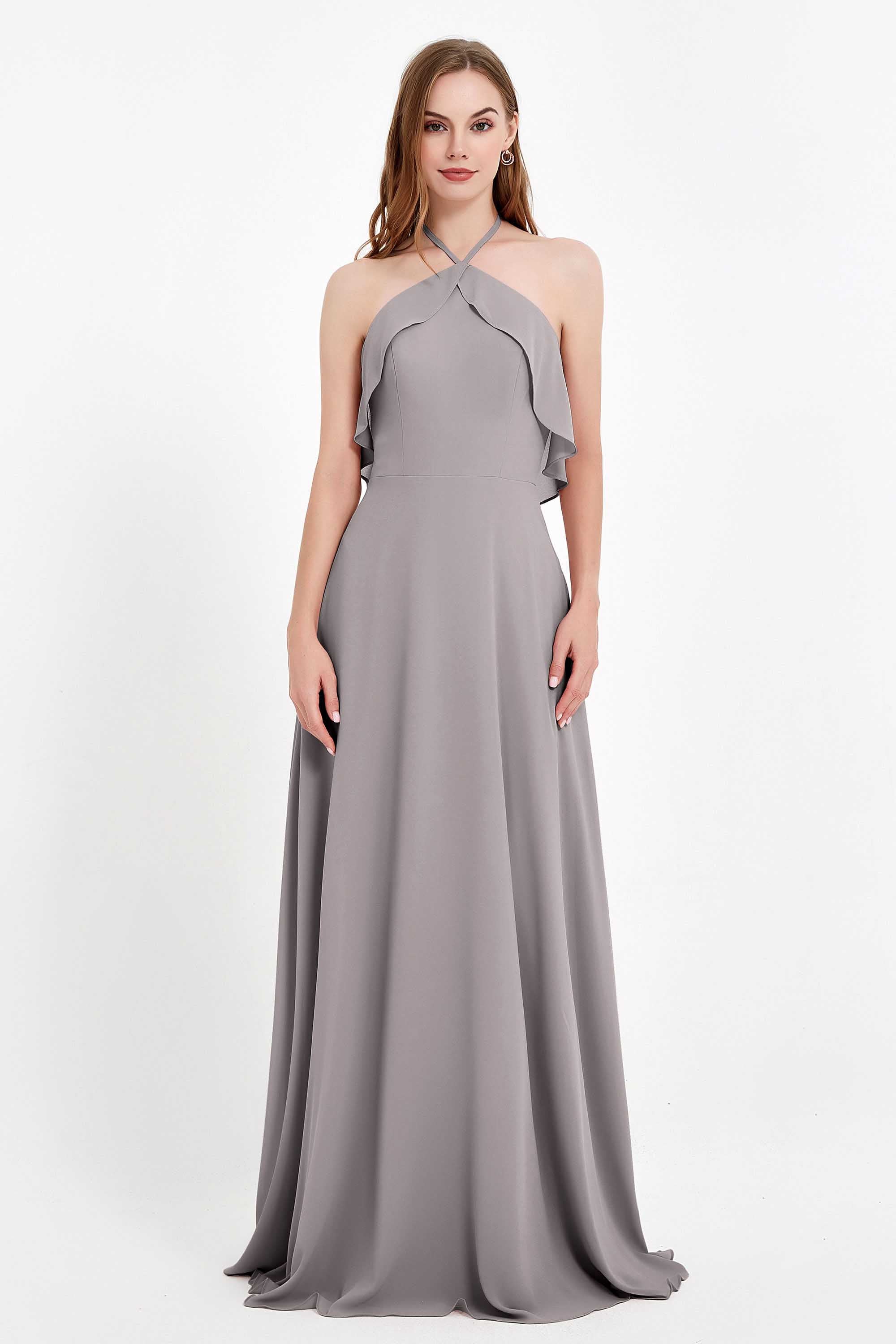 Glamour Chiffon Bridesmaid Dress A Line Sleeveless Ruffles Formal Evening Dresses Gowns