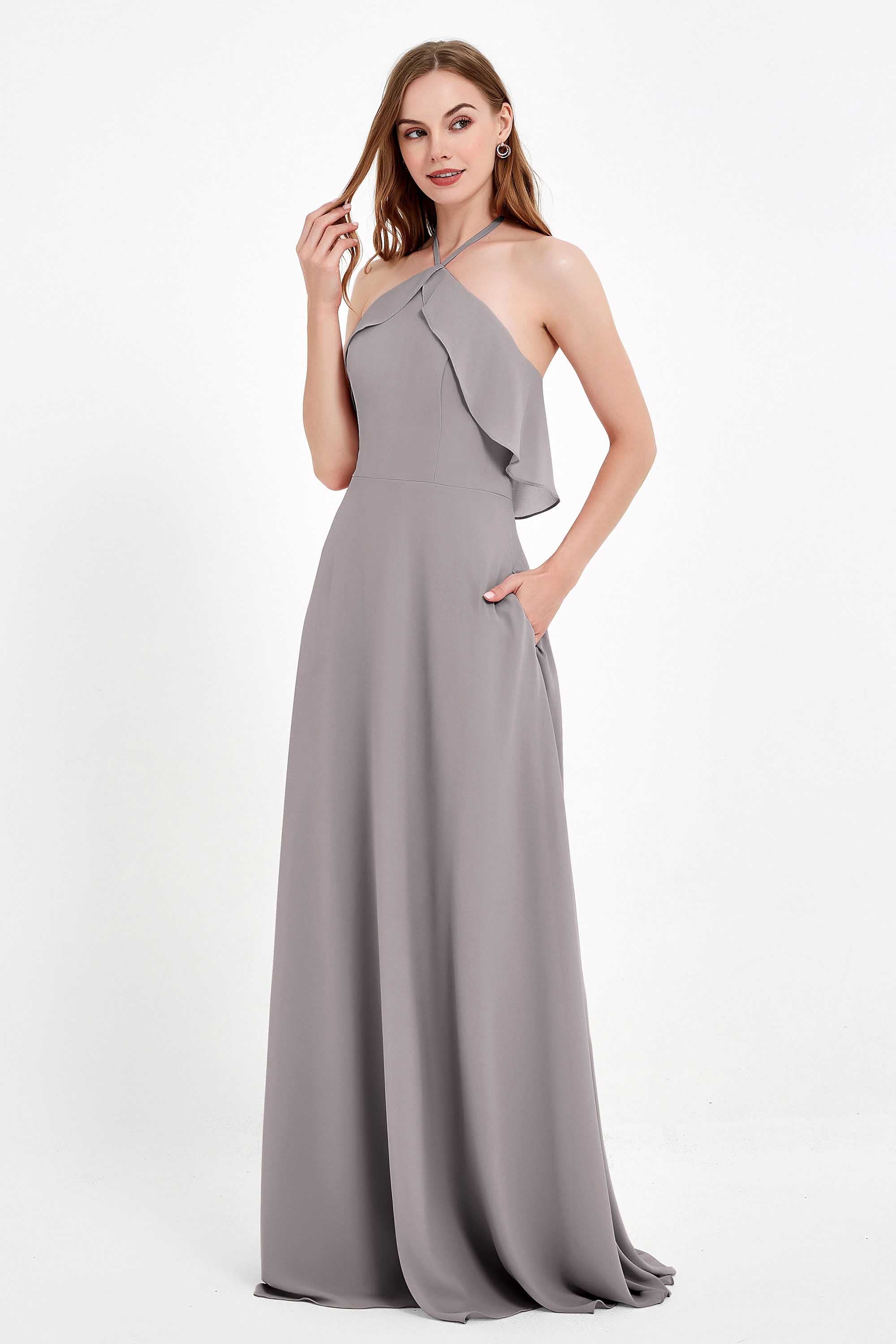 Glamour Chiffon Bridesmaid Dress A Line Sleeveless Ruffles Formal Evening Dresses Gowns