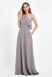 Glamour Chiffon Bridesmaid Dress A Line Sleeveless Ruffles Formal Evening Dresses Gowns