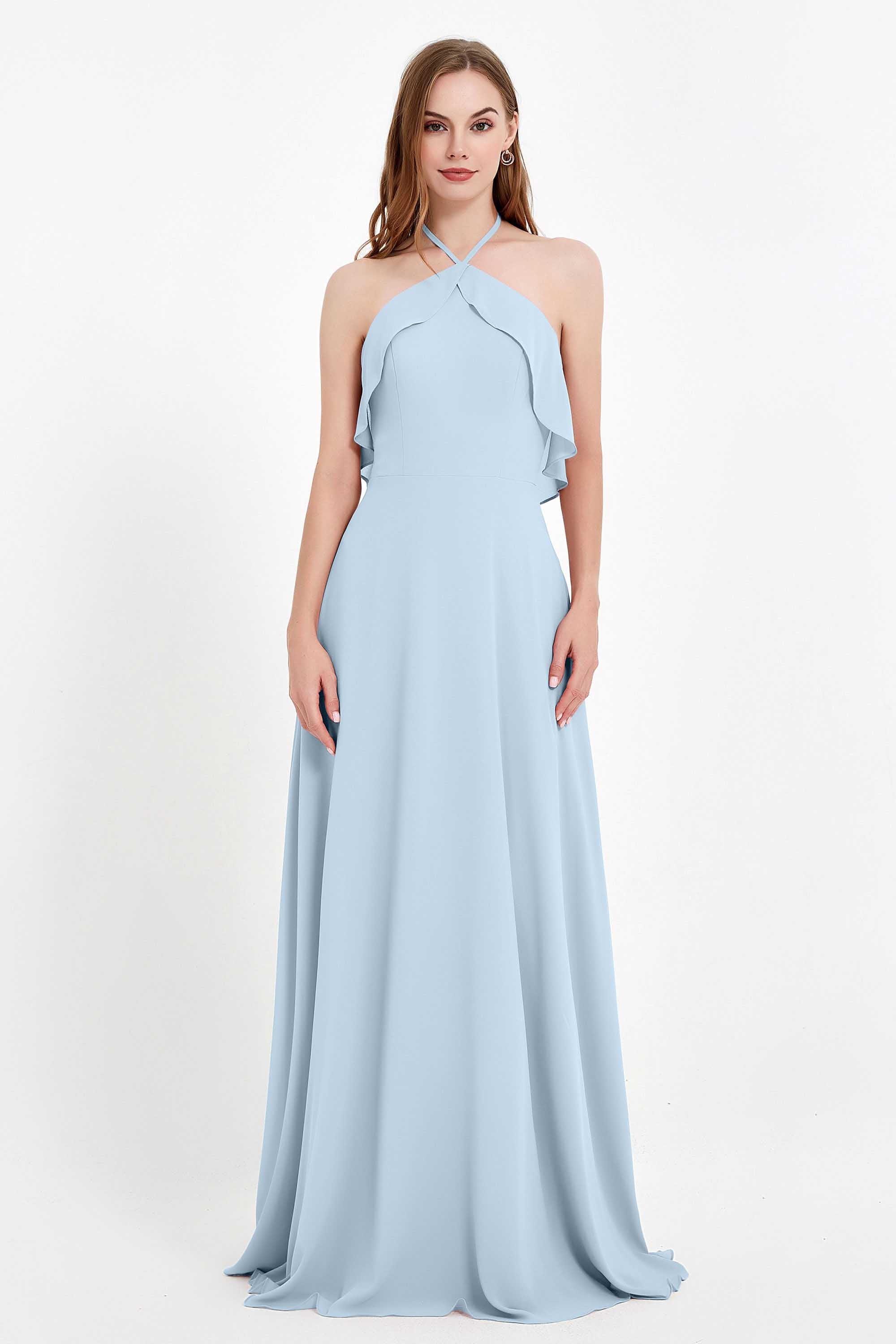 Glamour Chiffon Bridesmaid Dress A Line Sleeveless Ruffles Formal Evening Dresses Gowns