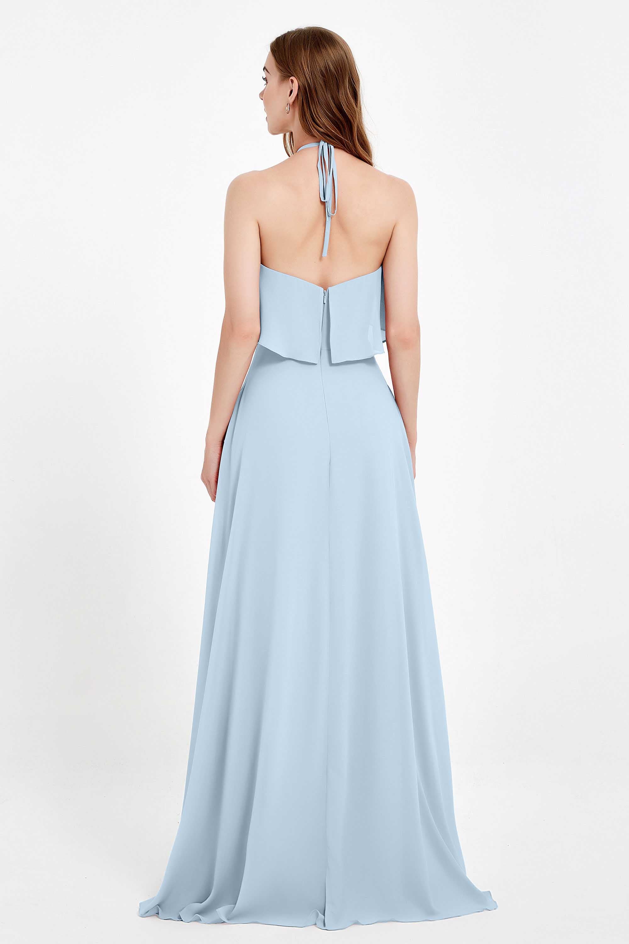 Glamour Chiffon Bridesmaid Dress A Line Sleeveless Ruffles Formal Evening Dresses Gowns