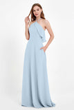 Glamour Chiffon Bridesmaid Dress A Line Sleeveless Ruffles Formal Evening Dresses Gowns