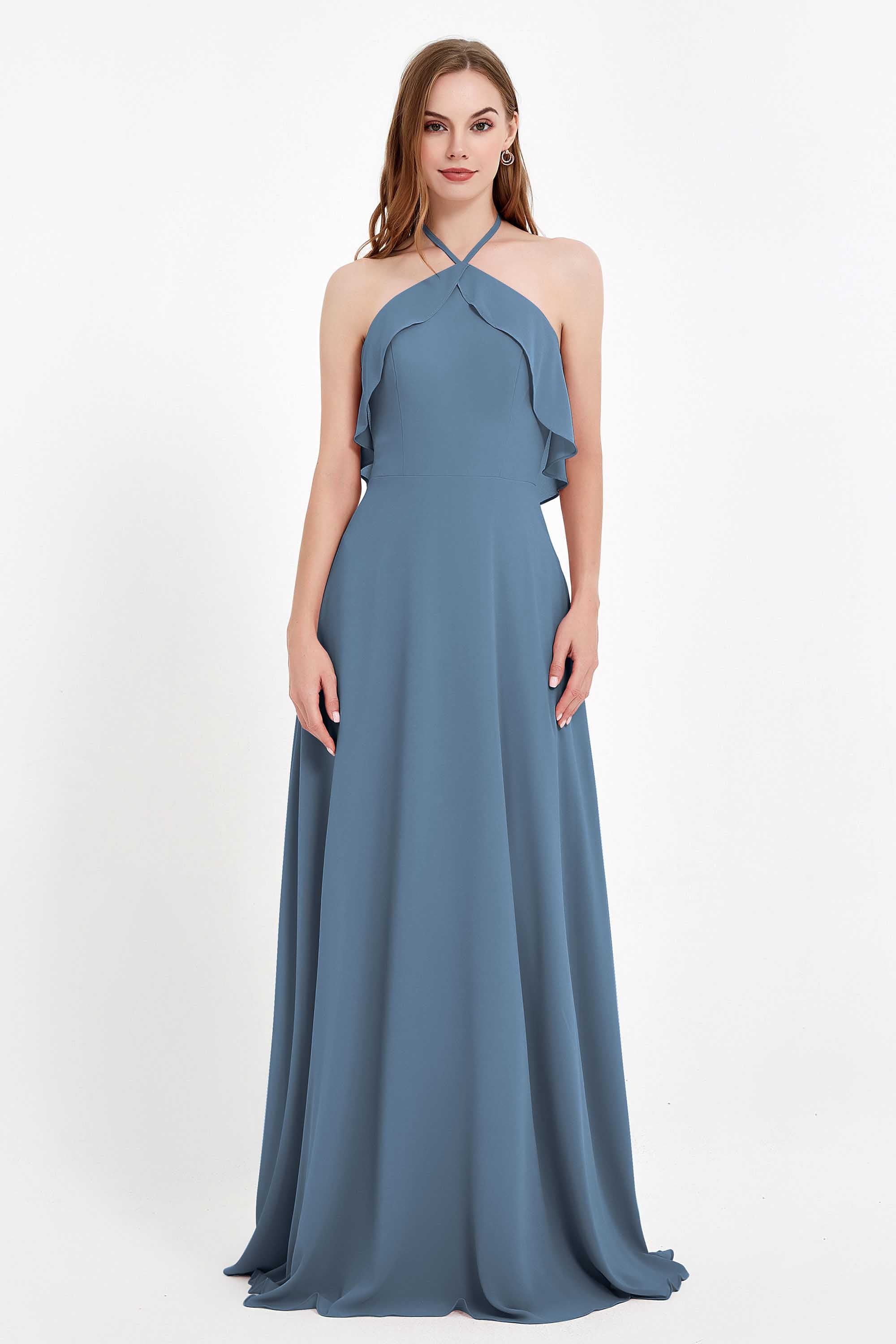 Glamour Chiffon Bridesmaid Dress A Line Sleeveless Ruffles Formal Evening Dresses Gowns