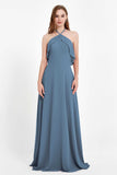 Glamour Chiffon Bridesmaid Dress A Line Sleeveless Ruffles Formal Evening Dresses Gowns