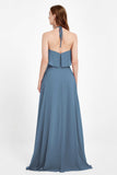 Glamour Chiffon Bridesmaid Dress A Line Sleeveless Ruffles Formal Evening Dresses Gowns