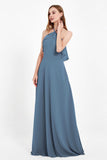 Glamour Chiffon Bridesmaid Dress A Line Sleeveless Ruffles Formal Evening Dresses Gowns