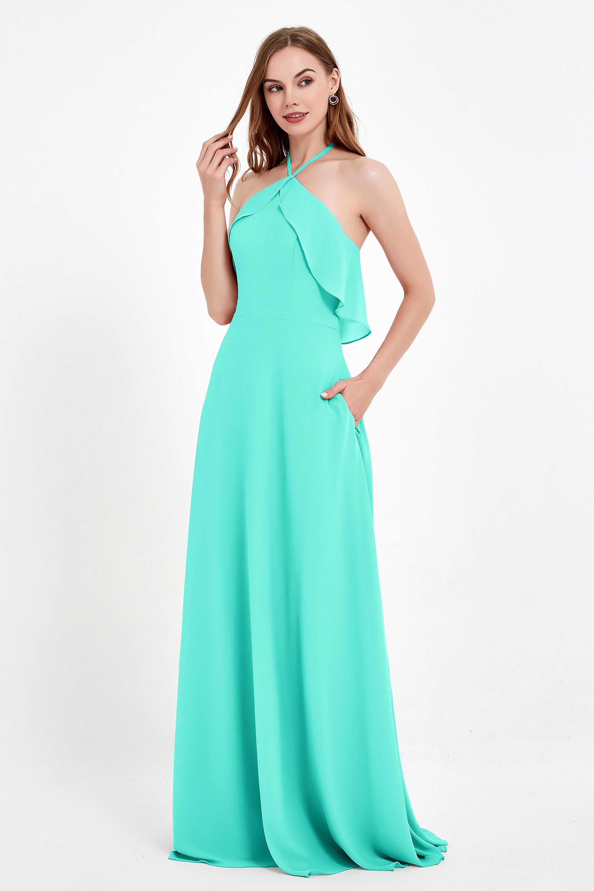 Glamour Chiffon Bridesmaid Dress A Line Sleeveless Ruffles Formal Evening Dresses Gowns