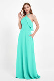 Glamour Chiffon Bridesmaid Dress A Line Sleeveless Ruffles Formal Evening Dresses Gowns