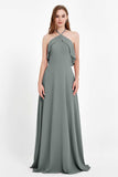Glamour Chiffon Bridesmaid Dress A Line Sleeveless Ruffles Formal Evening Dresses Gowns