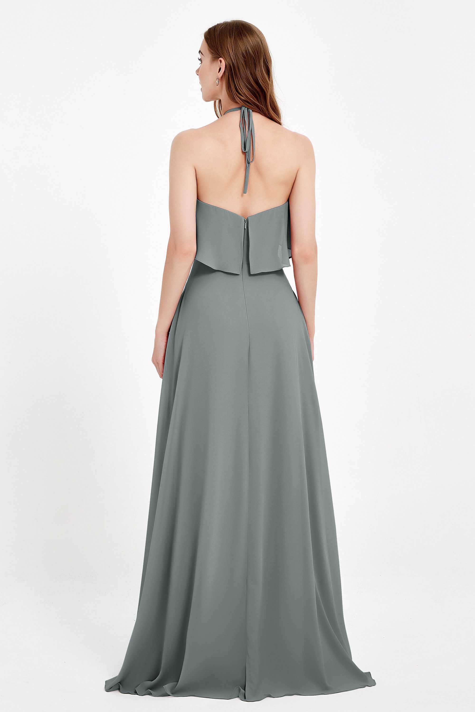 Glamour Chiffon Bridesmaid Dress A Line Sleeveless Ruffles Formal Evening Dresses Gowns