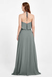 Glamour Chiffon Bridesmaid Dress A Line Sleeveless Ruffles Formal Evening Dresses Gowns