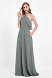 Glamour Chiffon Bridesmaid Dress A Line Sleeveless Ruffles Formal Evening Dresses Gowns