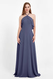Glamour Chiffon Bridesmaid Dress A Line Sleeveless Ruffles Formal Evening Dresses Gowns