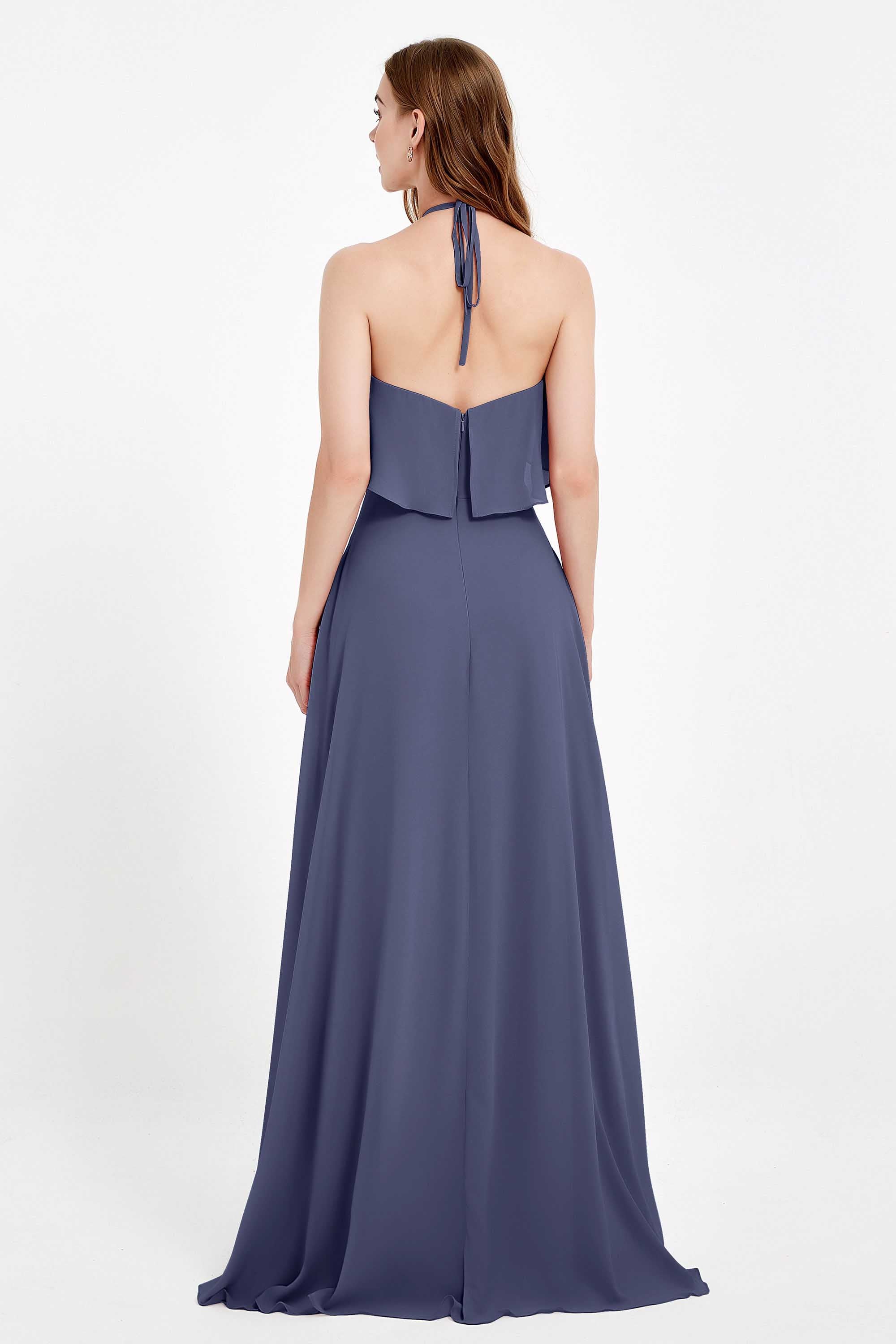 Glamour Chiffon Bridesmaid Dress A Line Sleeveless Ruffles Formal Evening Dresses Gowns