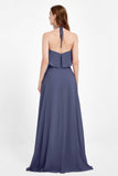 Glamour Chiffon Bridesmaid Dress A Line Sleeveless Ruffles Formal Evening Dresses Gowns