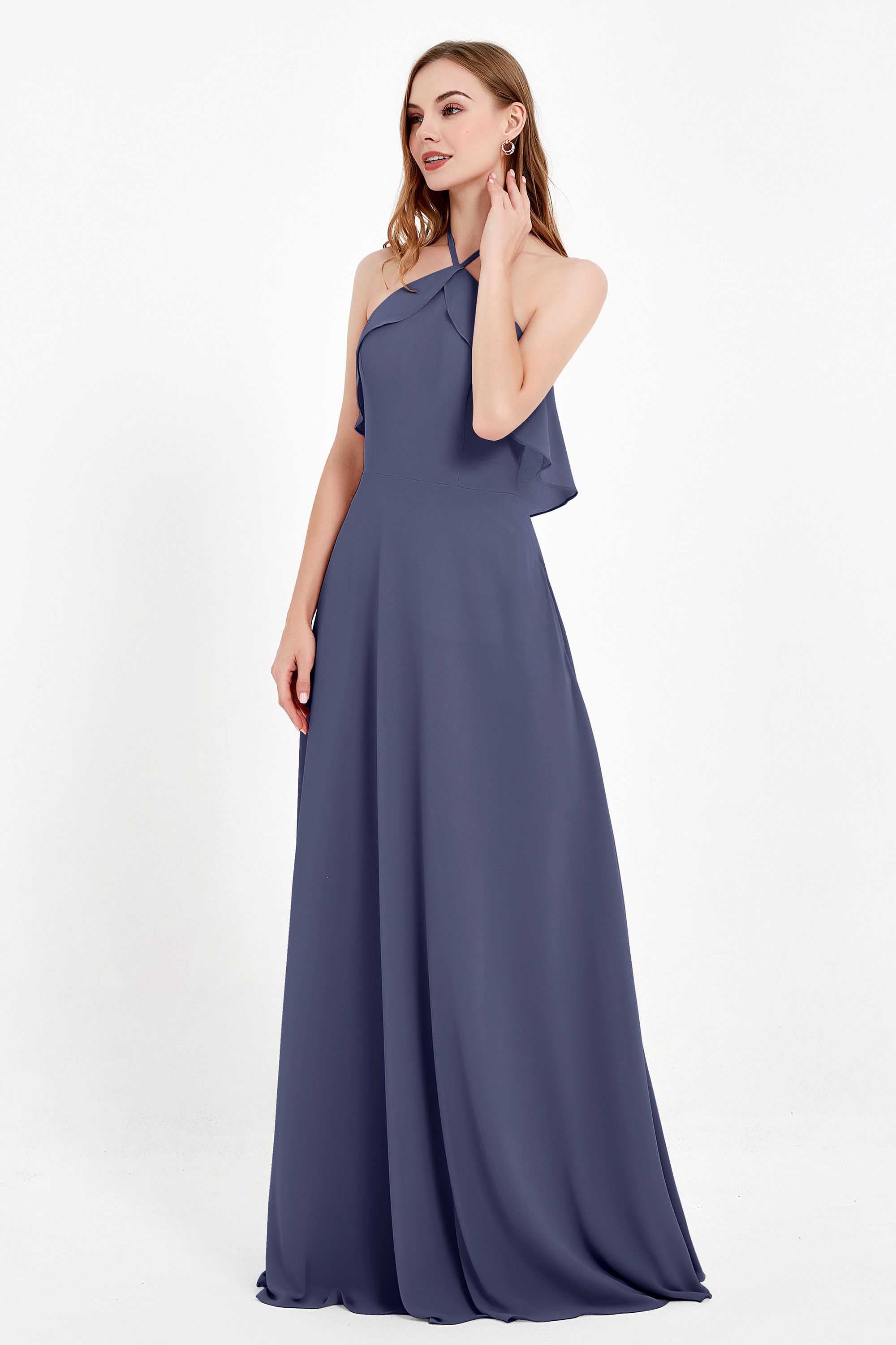 Glamour Chiffon Bridesmaid Dress A Line Sleeveless Ruffles Formal Evening Dresses Gowns