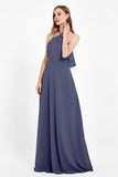 Glamour Chiffon Bridesmaid Dress A Line Sleeveless Ruffles Formal Evening Dresses Gowns