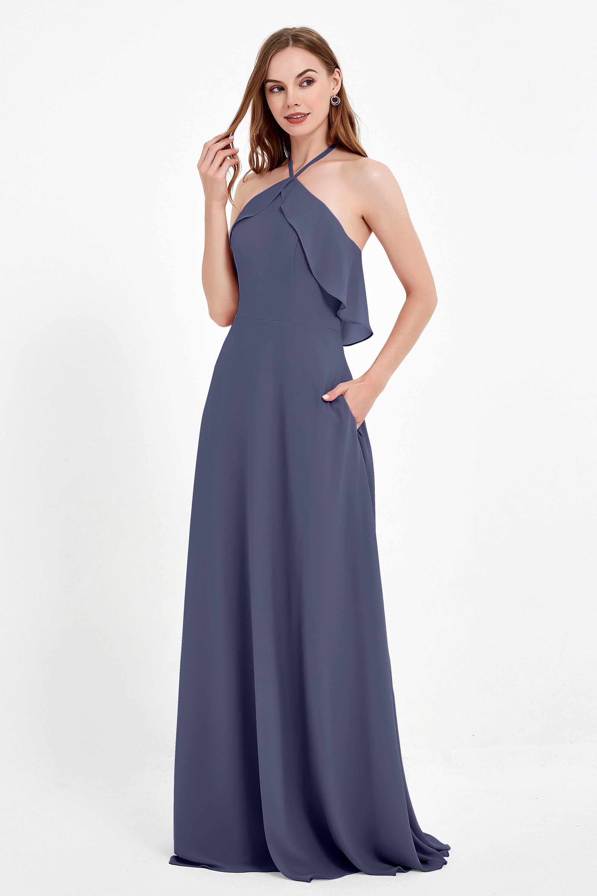 Glamour Chiffon Bridesmaid Dress A Line Sleeveless Ruffles Formal Evening Dresses Gowns