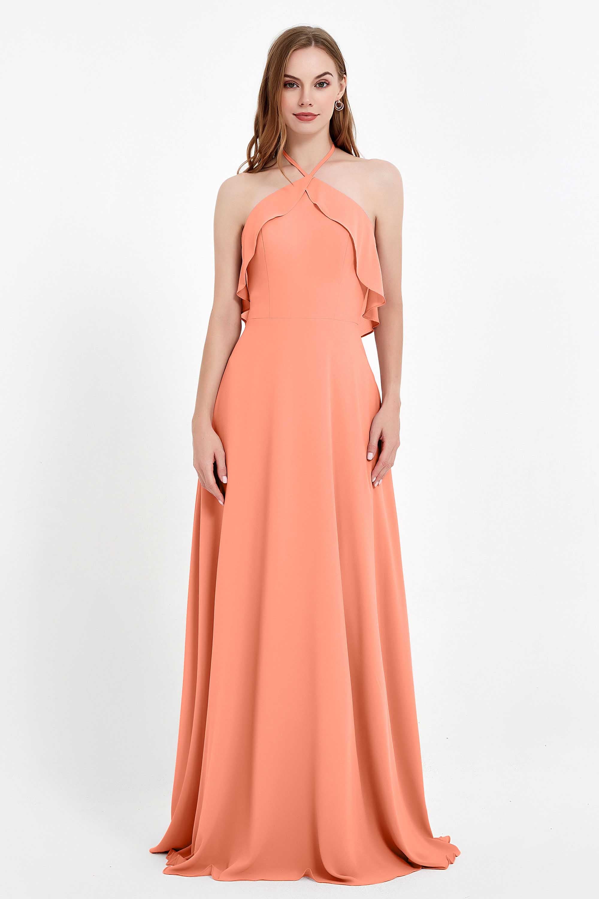 Glamour Chiffon Bridesmaid Dress A Line Sleeveless Ruffles Formal Evening Dresses Gowns