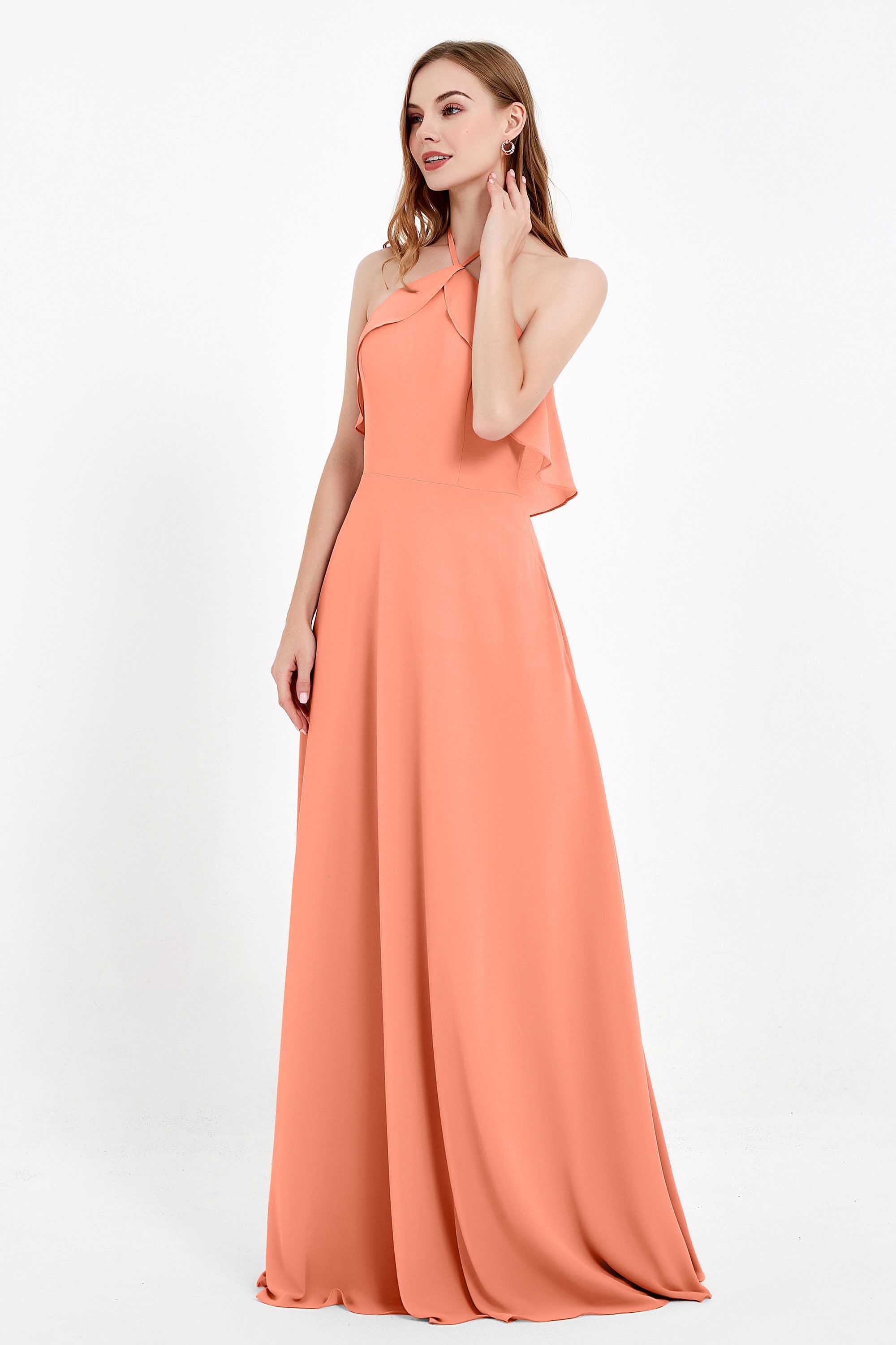 Glamour Chiffon Bridesmaid Dress A Line Sleeveless Ruffles Formal Evening Dresses Gowns