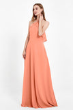 Glamour Chiffon Bridesmaid Dress A Line Sleeveless Ruffles Formal Evening Dresses Gowns