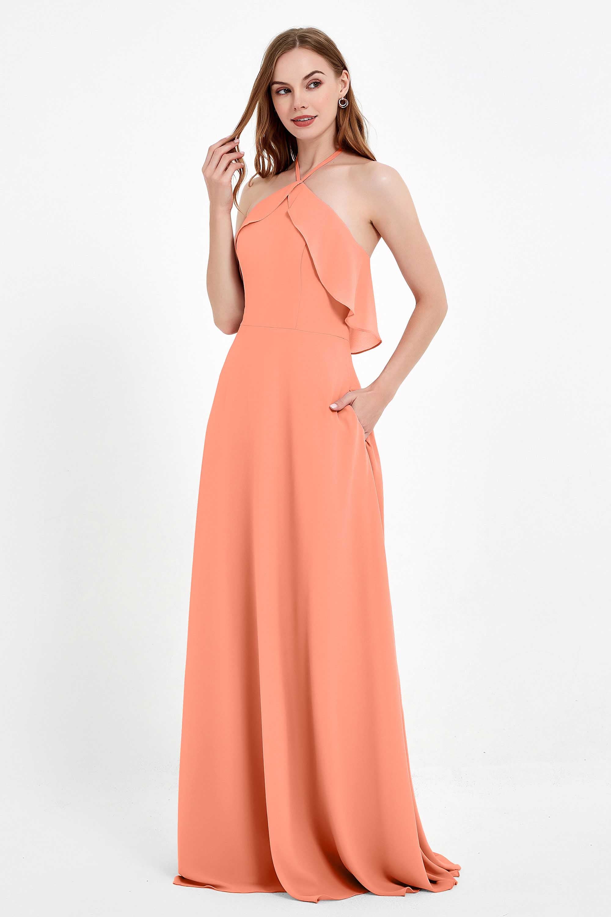 Glamour Chiffon Bridesmaid Dress A Line Sleeveless Ruffles Formal Evening Dresses Gowns