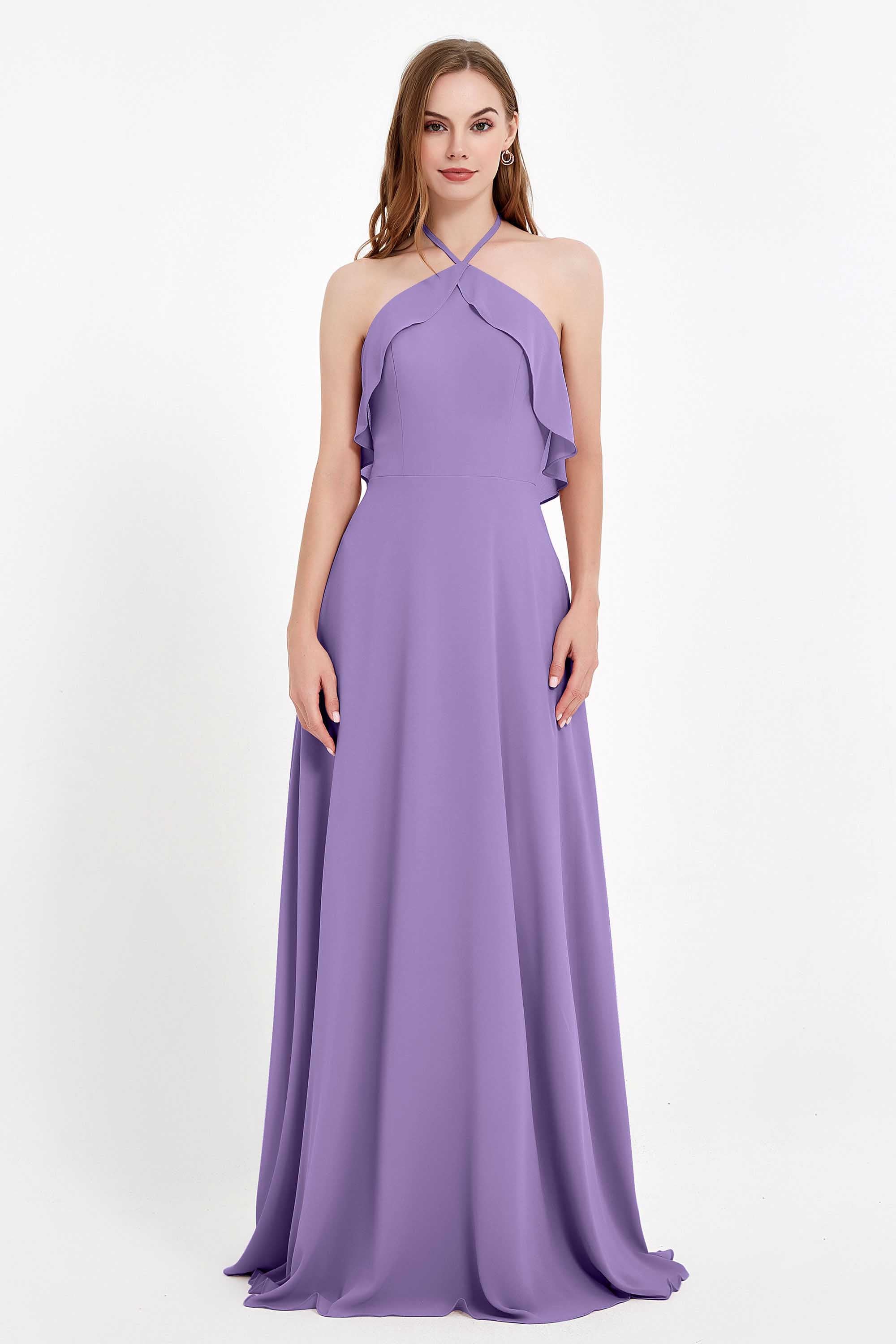 Glamour Chiffon Bridesmaid Dress A Line Sleeveless Ruffles Formal Evening Dresses Gowns