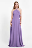 Glamour Chiffon Bridesmaid Dress A Line Sleeveless Ruffles Formal Evening Dresses Gowns