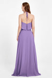 Glamour Chiffon Bridesmaid Dress A Line Sleeveless Ruffles Formal Evening Dresses Gowns