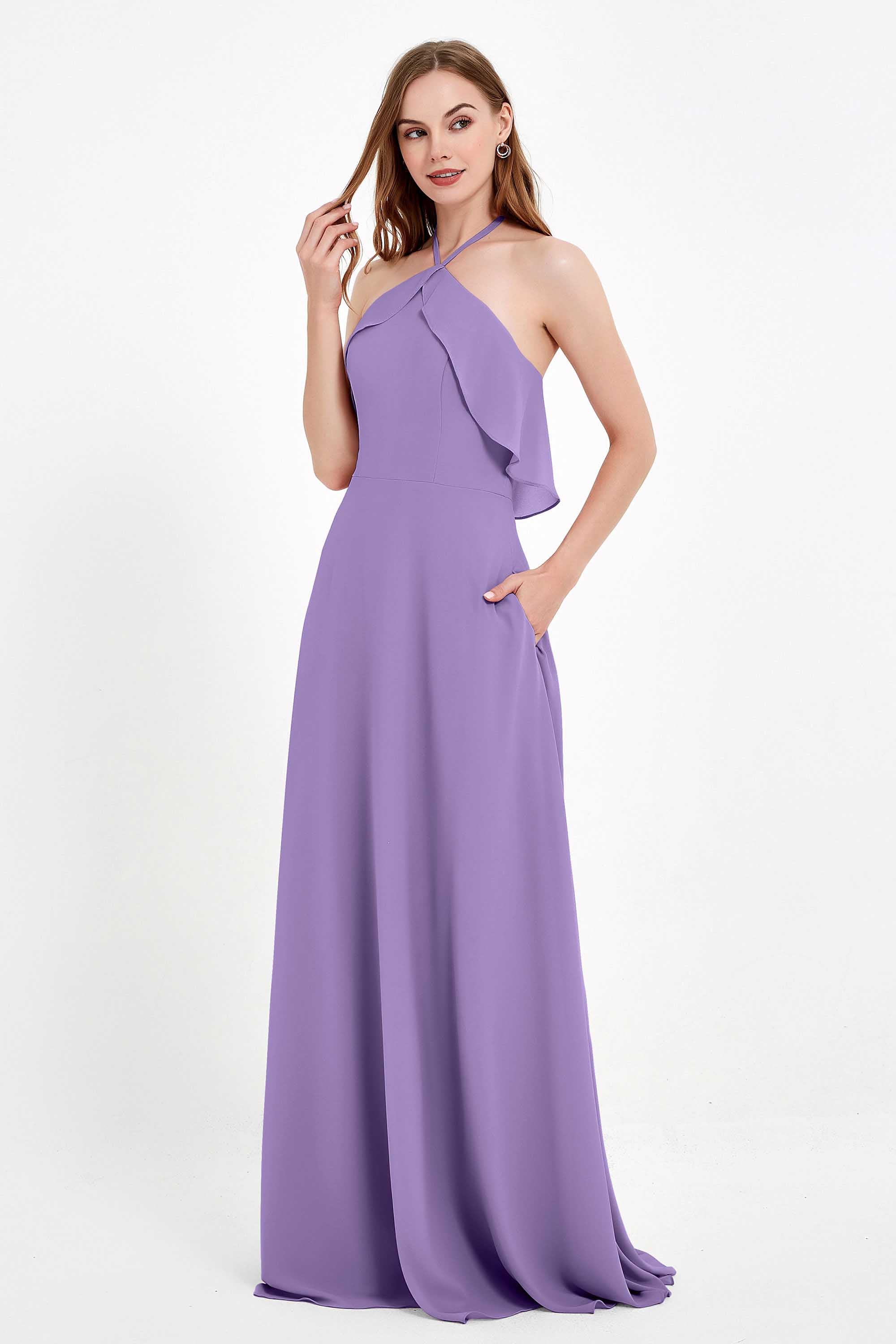 Glamour Chiffon Bridesmaid Dress A Line Sleeveless Ruffles Formal Evening Dresses Gowns